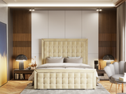 Cosima Border Cut Cubed Buttoned Bed Frame With Optional Storage